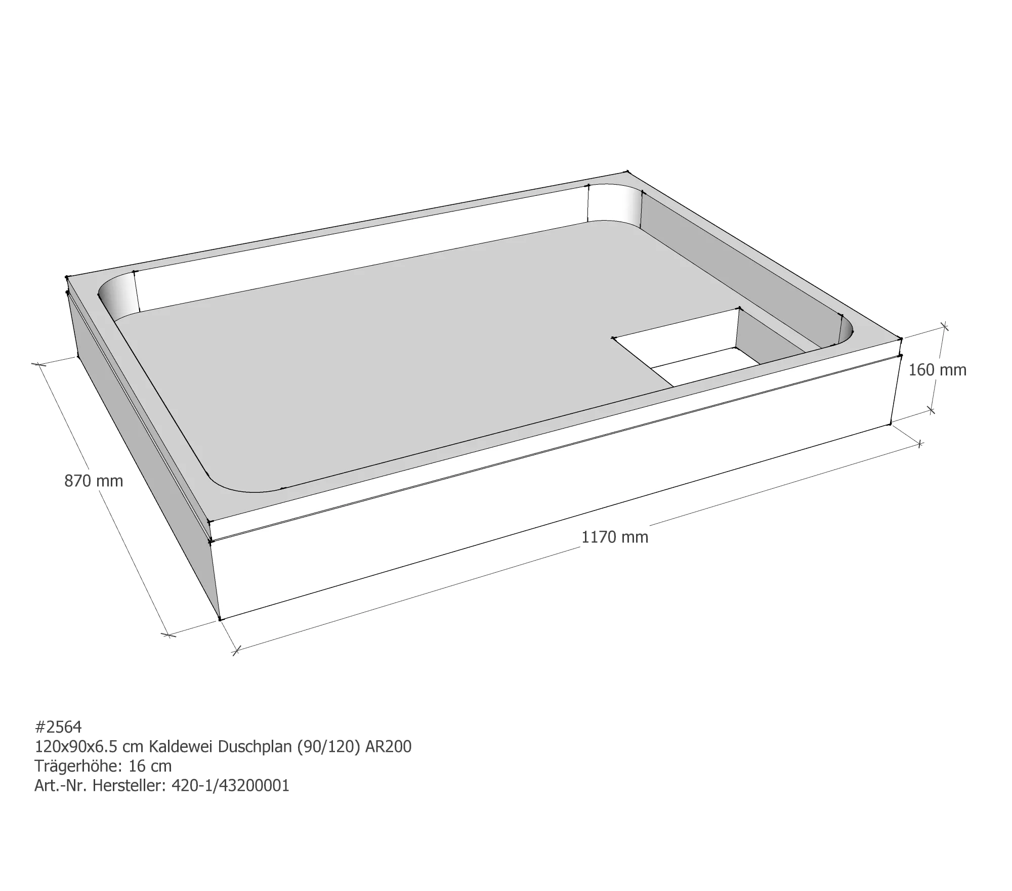 Duschwannenträger für Kaldewei Duschplan 120 × 90 × 6,5 cm Breite: 90 cm / Länge: 120 cm