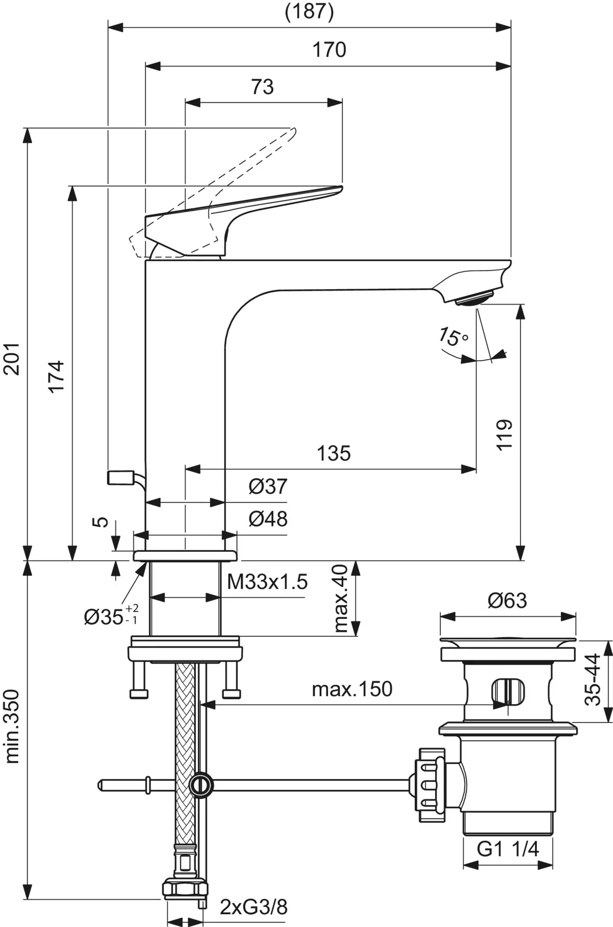 Einhand-Waschtischarmatur „Ceralife C“ Ausladung 135 mm Einhand-Waschtischarmatur „Ceralife C“ Ausladung 135 mm