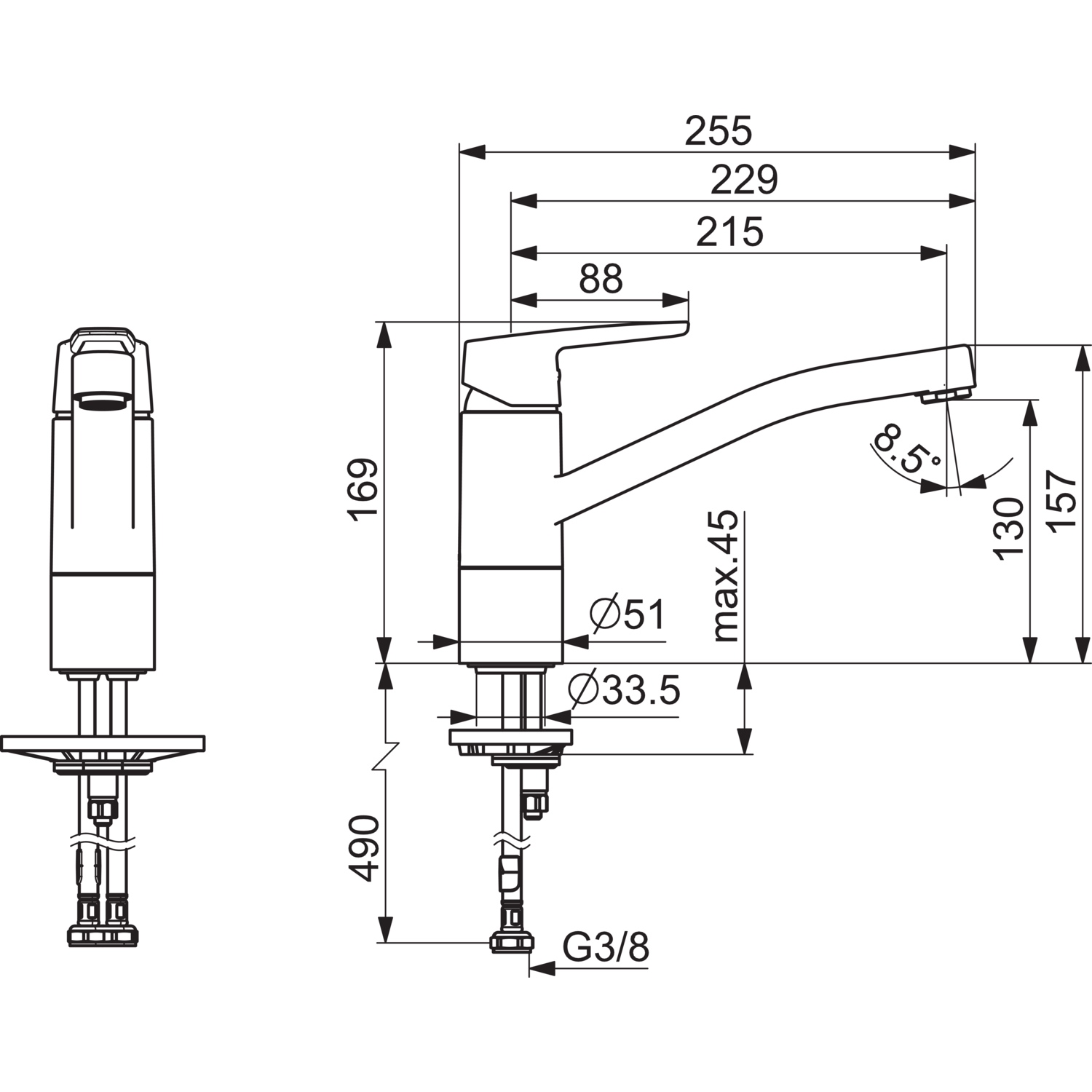 Hansa Einhand-Küchenarmatur „Polo“ Ausladung 215 mm Hansa Einhand-Küchenarmatur „Polo“ Ausladung 215 mm