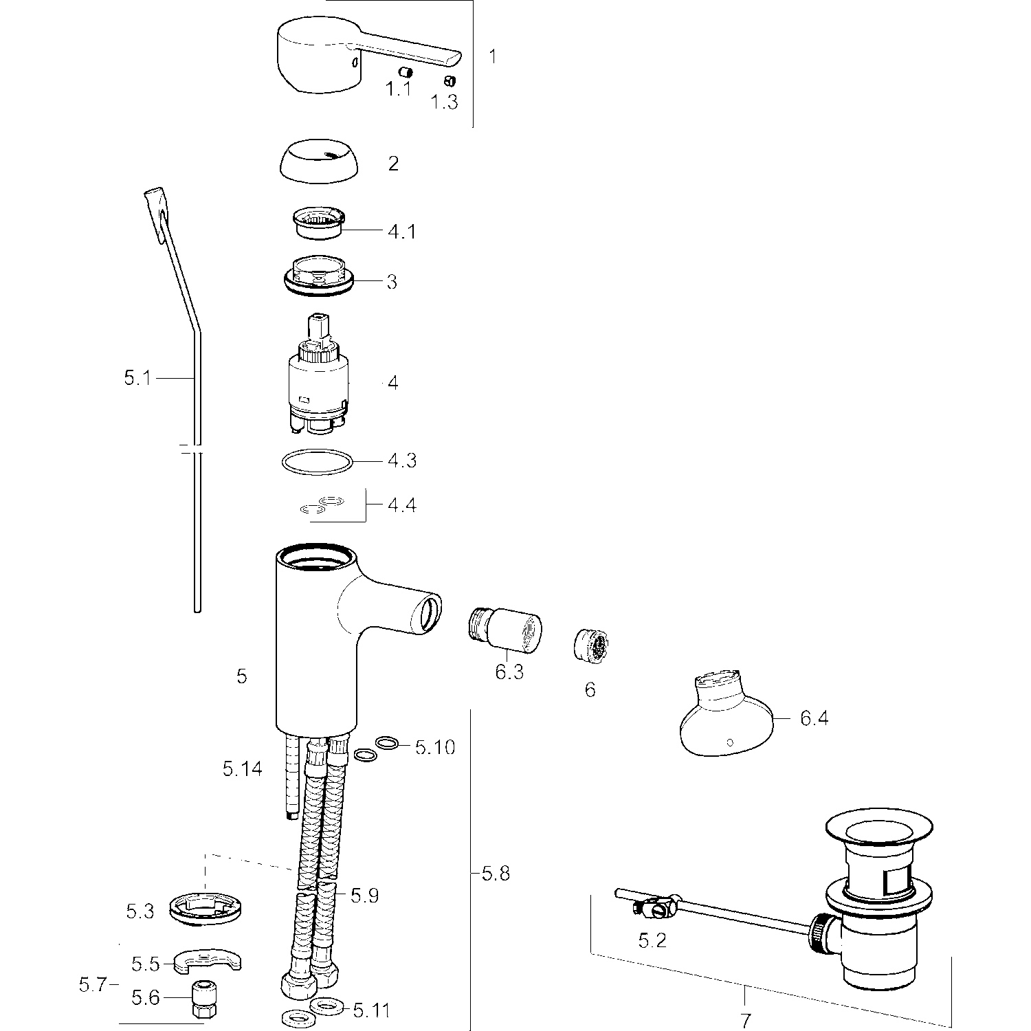 HA Einhebelmischer Bidetbatterie HANSARONDA 0306 Zugstangenablaufgarnitur Ausladung 103 mm DN15 Chrom