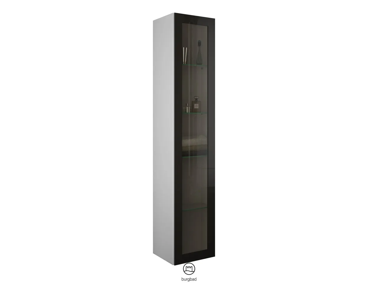 Hochschrank, 1 Alurahmentür mit Rauchglaseinsatz in Bronze;4 Glaseinlegeböden, Tiefe: 320 mm, Breite: 350 mm, Höhe: 1760 mm