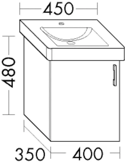 Waschtischunterschrank Sys30 von burgbad – Villeroy & Boch Subway 2.0, 1 Tür, 400 mm breit, 350 mm tief, 480 mm hoch