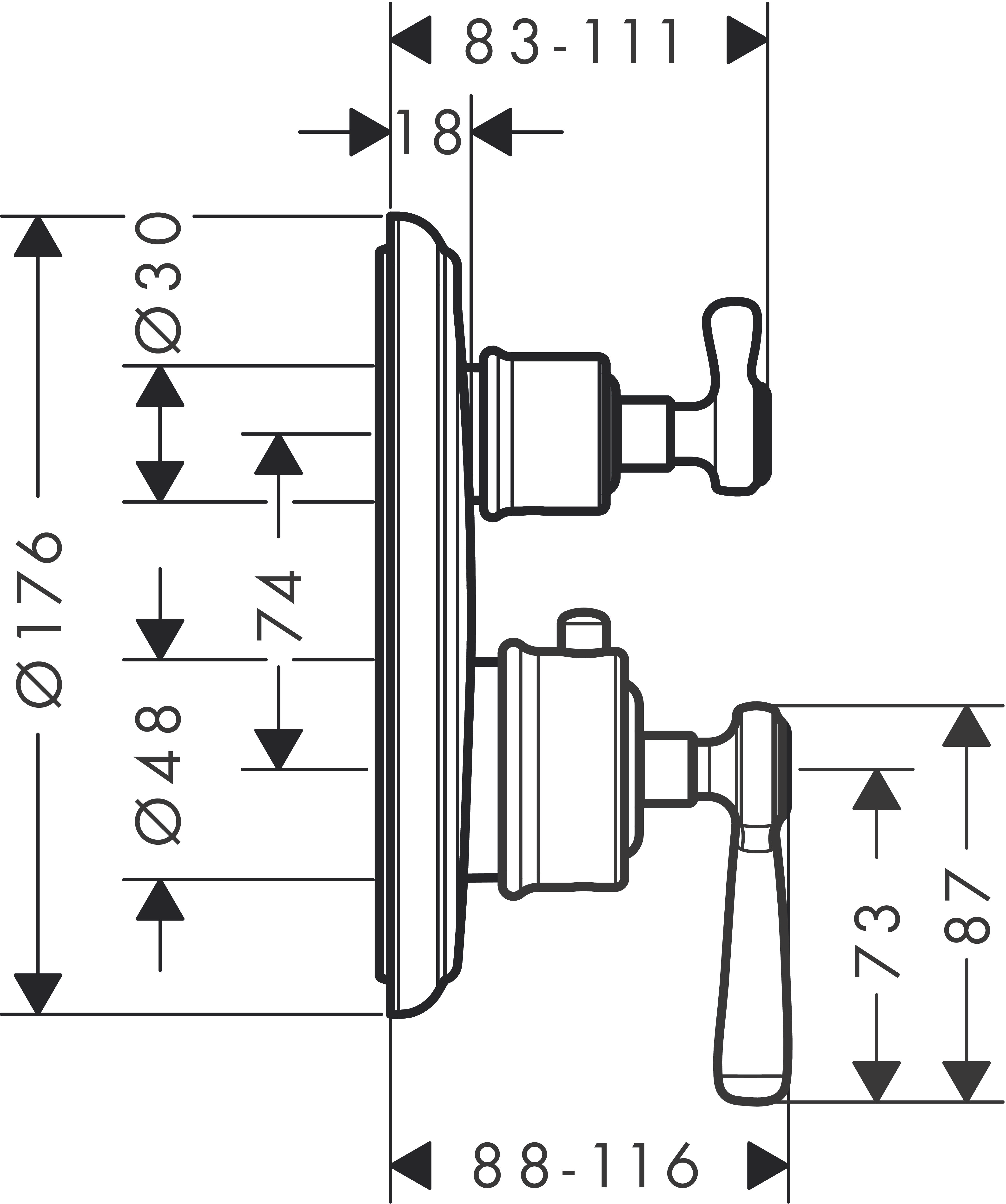 Thermostat Unterputz Axor Montreux F-Set Hebelgriff chrom mit Absperrventil