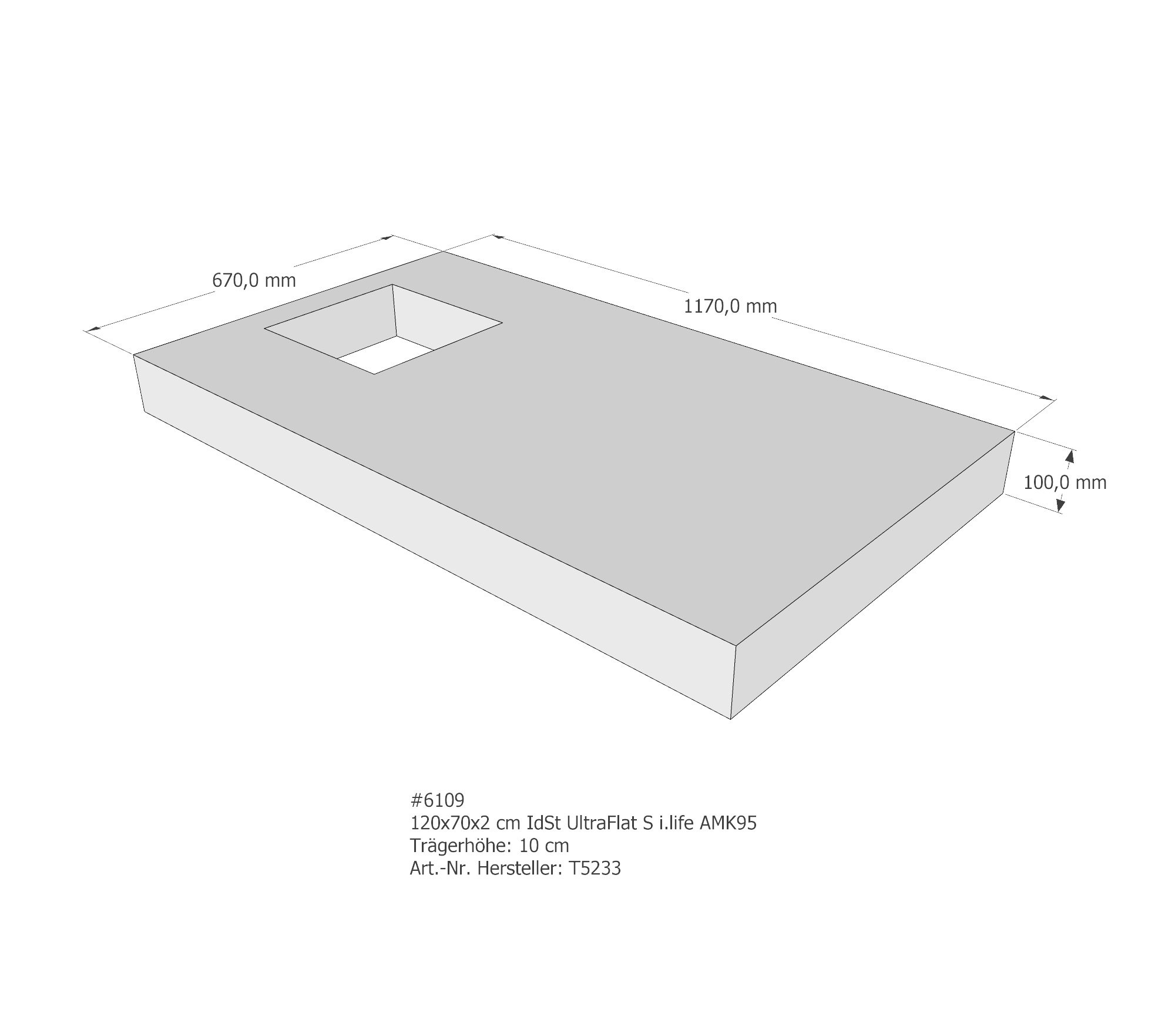 Duschwannenträger für Ideal Standard Ultra Flat S i.life 120 × 70 × 2 cm