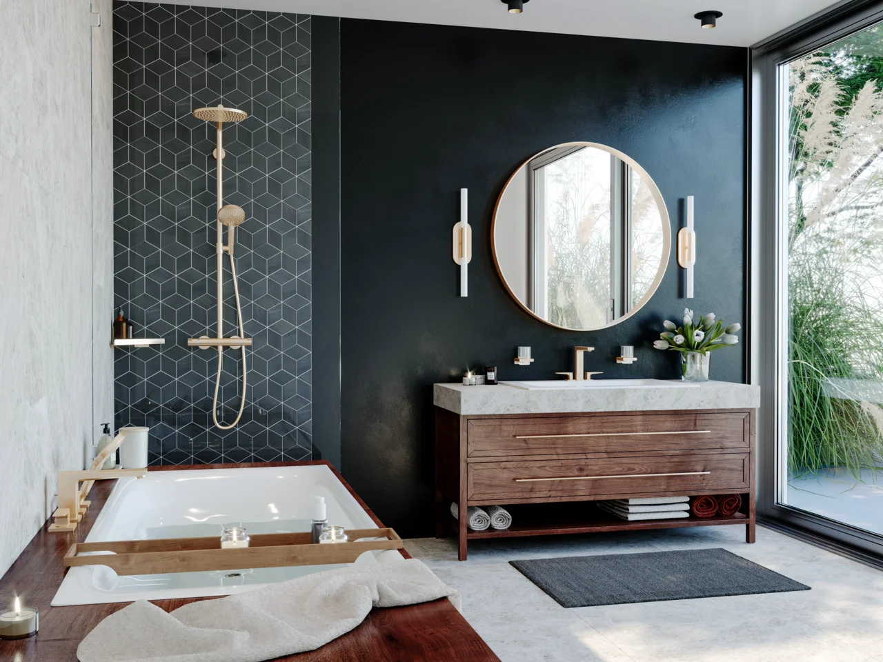 Hansgrohe Metropol 3-Loch Waschtischarmatur 160 mit Hebelgriffen und Push-Open Ablaufgarnitur in Brushed Bronze, Ausladung 152 mm, Auslaufhöhe 159 mm