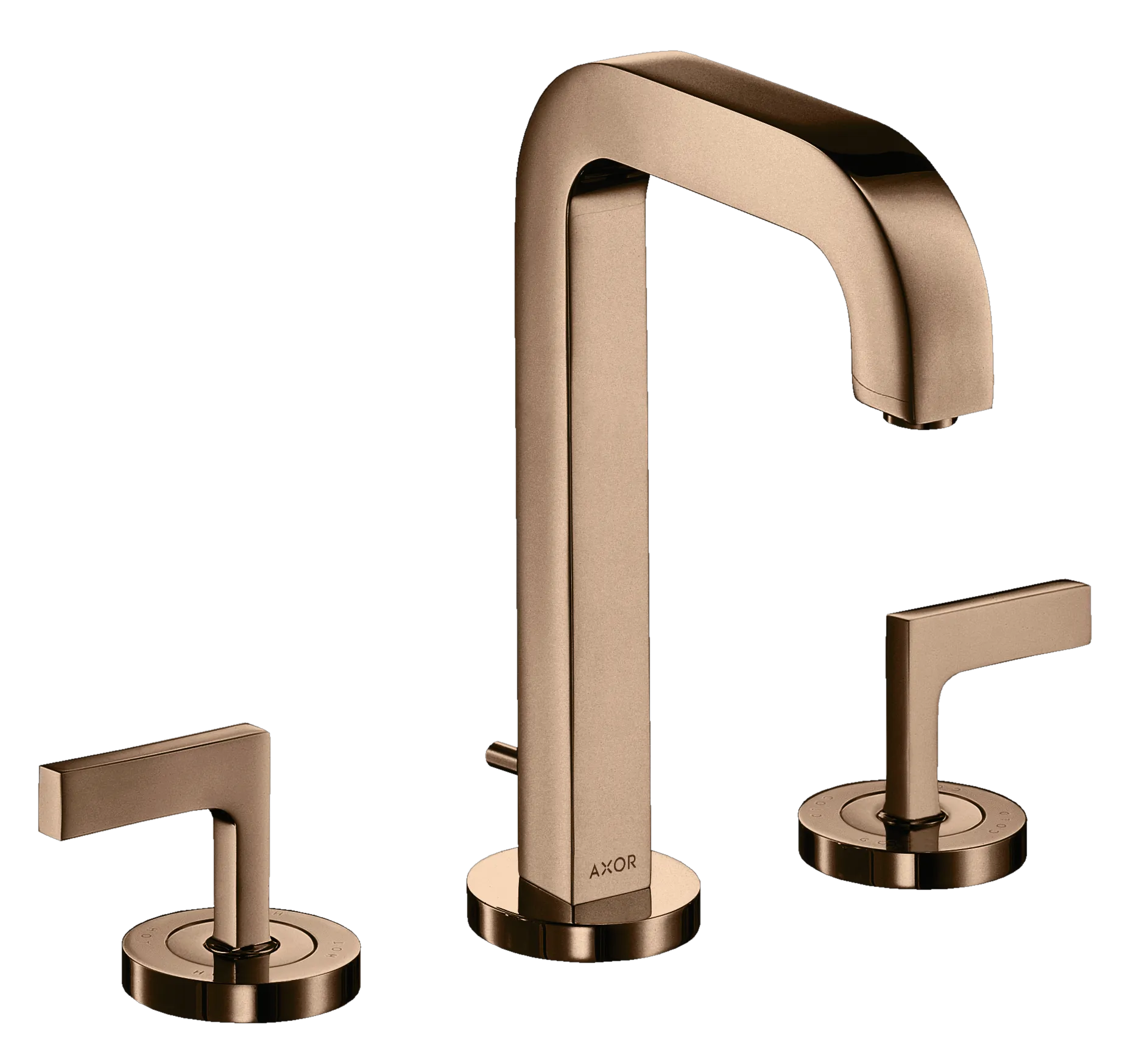 Hansgrohe AXOR Citterio 3-Loch Waschtischarmatur in Polished Red Gold, ComfortZone 170, Ausladung 140 mm, Auslaufhöhe 166 mm, Hebelgriff, Normalstrahl, max. Durchfluss 5 l/min