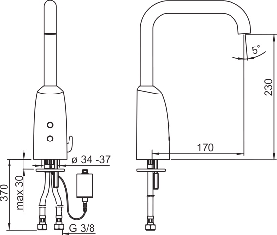 Hansa Waschtischarmatur, elektronisch „Electra“ Ausladung 170 mm in Chrom Hansa Waschtischarmatur, elektronisch „Electra“ Ausladung 170 mm in Chrom