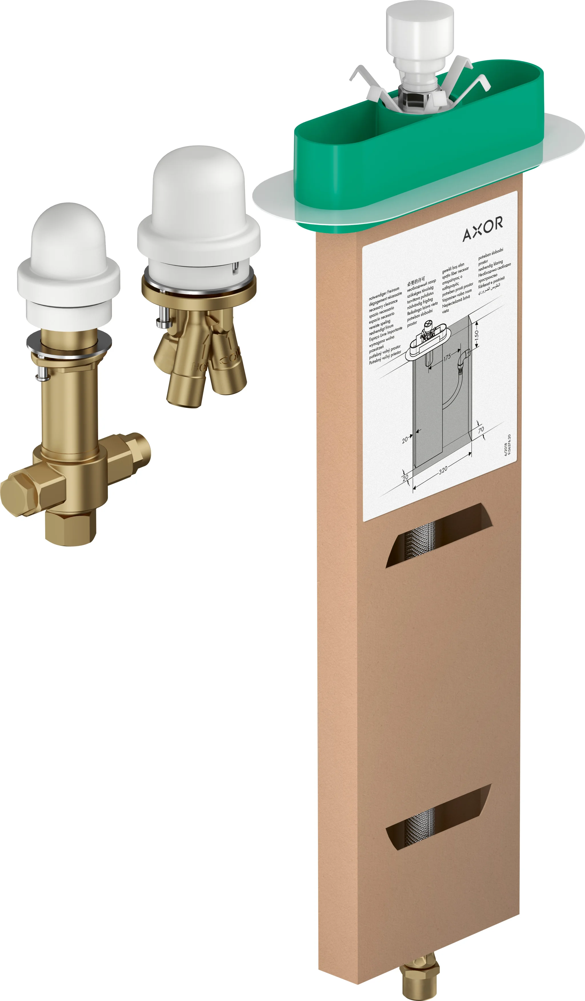 Hansgrohe AXOR 3-Loch Wannenarmatur Grundkörper für Wannenrandmontage, Lochbohrung 35 mm / 50 mm, max. Fliesenhöhe 0–30 mm, Anschluss DN15, Schlauchlänge 600 mm