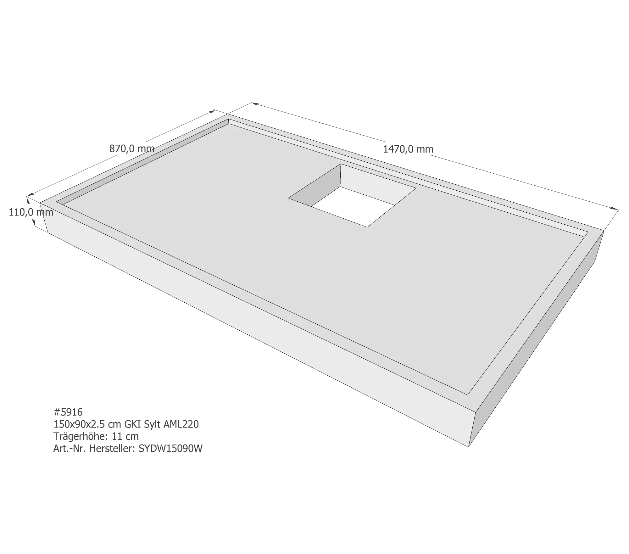 Duschwannenträger passend für GKI Sylt 150 × 90 × 3 cm