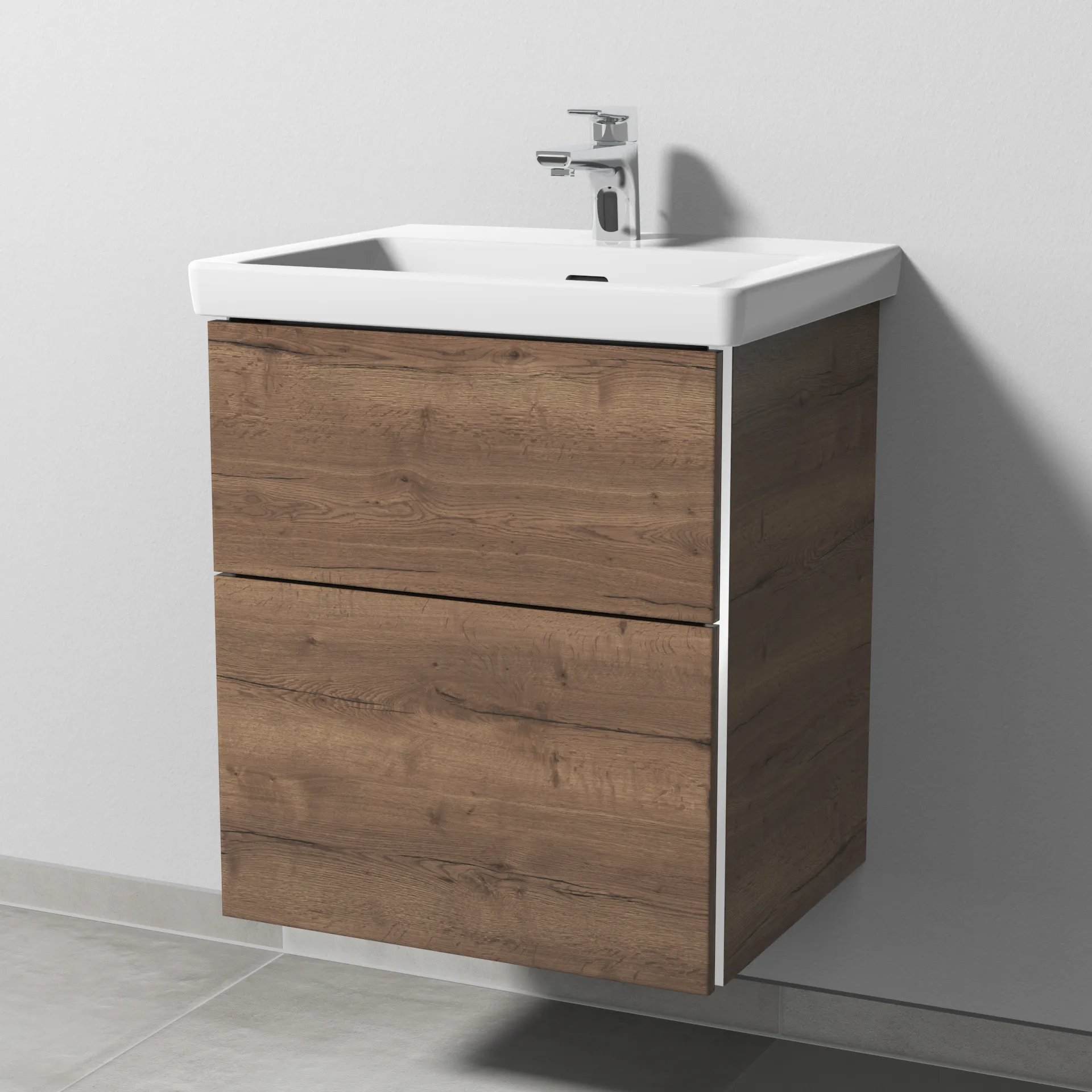 Sanipa Waschtischunterschrank „3way“ 507 × 588 × 432 mm in Eiche Tabak, mit Hahnlochbohrung, Becken mittig