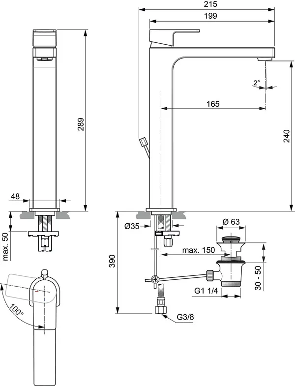 Waschtischarmatur Edge, Slim, mit verlängerter Sockel, mit Ablaufgarnitur, 5l/min, BlueStart, Chrom Waschtischarmatur Edge, Slim, mit verlängerter Sockel, mit Ablaufgarnitur, 5l/min, BlueStart, Chrom