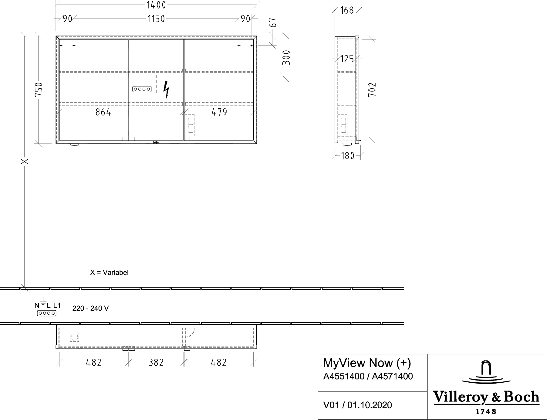 Villeroy & Boch Aufputz-Spiegelschrank „My View+“ 1400 × 750 × 168 mm in Pure White