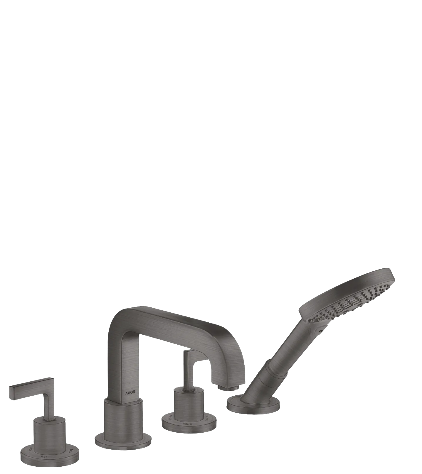 Hansgrohe AXOR Citterio 4-Loch Fliesenrandarmatur Brushed Black Chrome, Ausladung 190 mm, mit Handbrause und Brauseschlauch Hansgrohe AXOR Citterio 4-Loch Fliesenrandarmatur Brushed Black Chrome, Ausladung 190 mm, mit Handbrause und Brauseschlauch