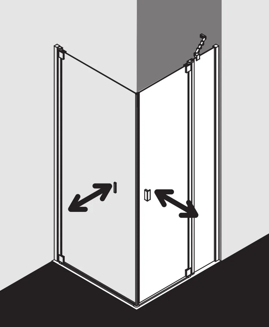 Kermi Duschtür 1-flügelig mit Festfeld rechts für Ecke „RAYA“ Glas SR Opaco, Profile Silber Hochglanz, BV: 1195 - 1225 mm GAK: 1180 - 1210 mm WE: 1205 - 1235 mm H: 1850 mm