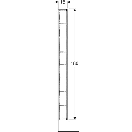 Hochschrank mit einer Tür und Innenspiegel, verkürzte Ausladung: 45x180cm, Korpus und Front: weiß / lackiert hochglänzend