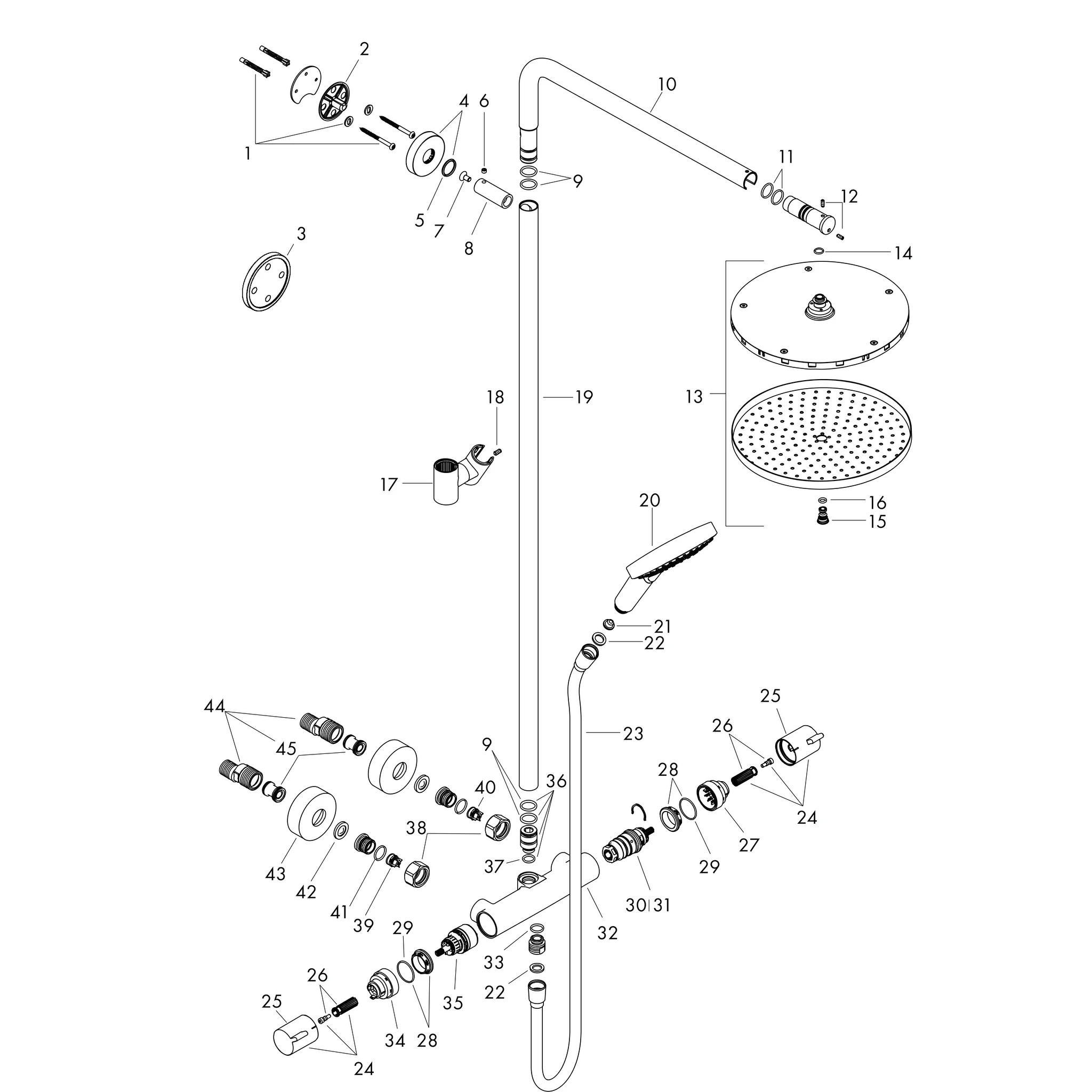 Hansgrohe Raindance S Showerpipe 240, 1jet PowderRain EcoSmart BBC, Brushed Black Chrome, Aufputzinstallation, DN15, 1,5-10 bar, 2 Verbraucher