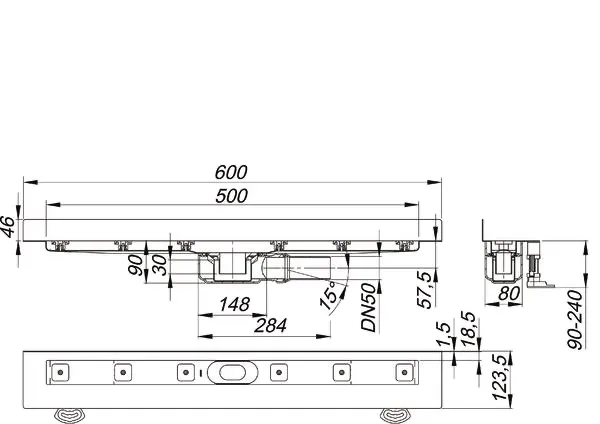 Duschrinne CeraLine PLAN W 500 mm, DN 50