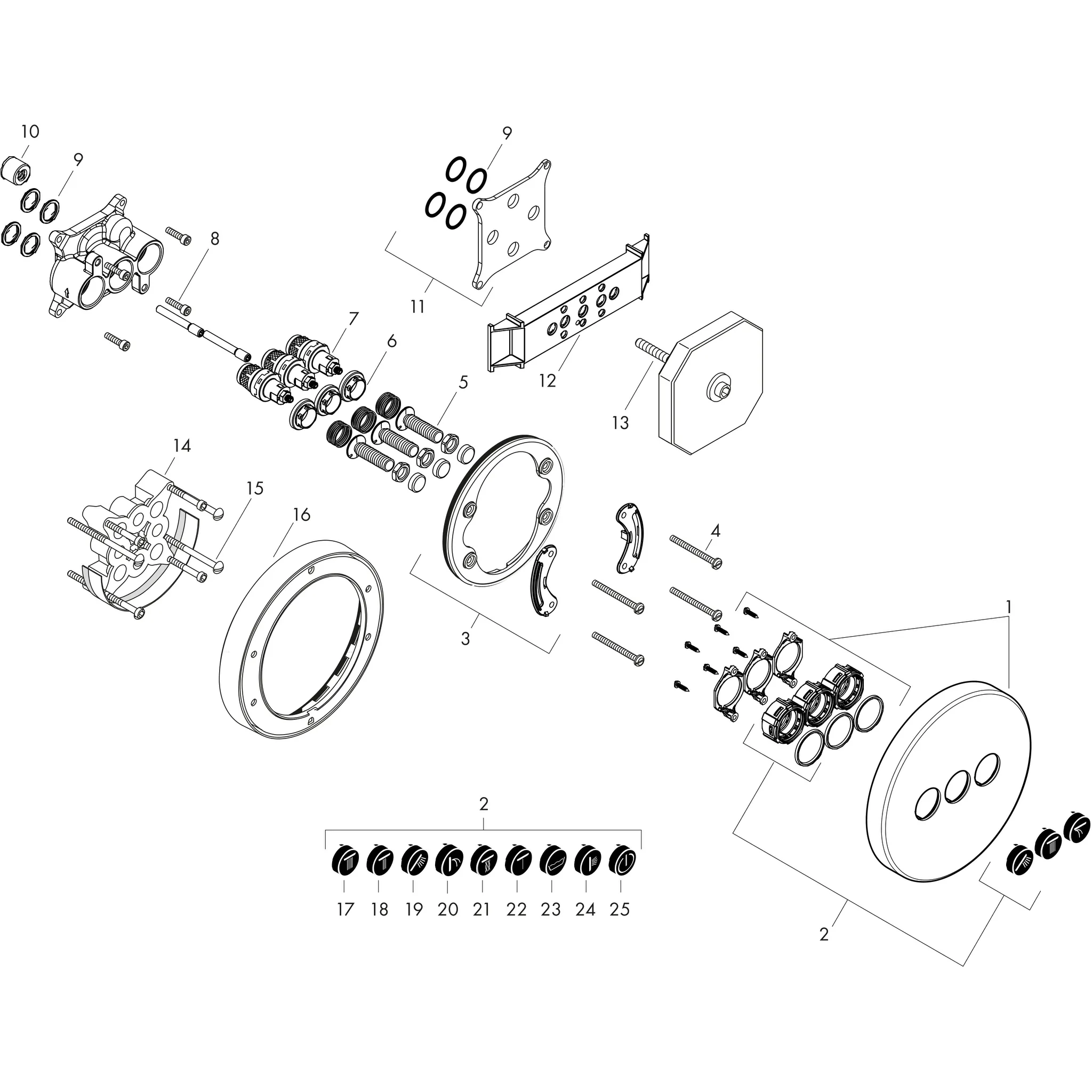 Absperrventil UP Axor ShowerSelect Fertigset 3 Verbraucher rund chrom Absperrventil UP Axor ShowerSelect Fertigset 3 Verbraucher rund chrom