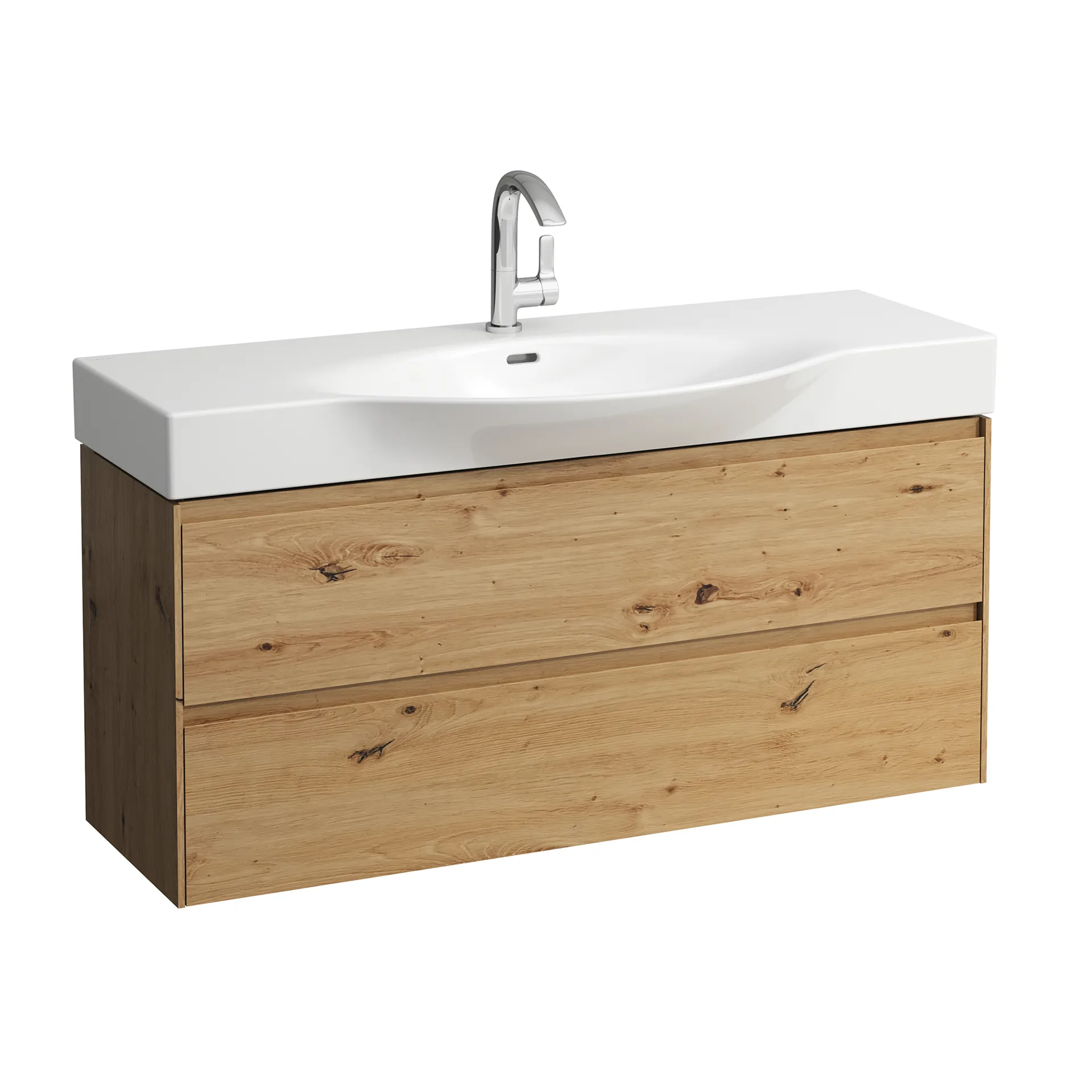 Laufen Waschtischunterbau LANI Wildeiche, 370 x 1.182 x 515 mm, 2 Schubladen, integrierte Griffleiste, Vollauszug und Soft-Close für Waschtisch PALACE H811704