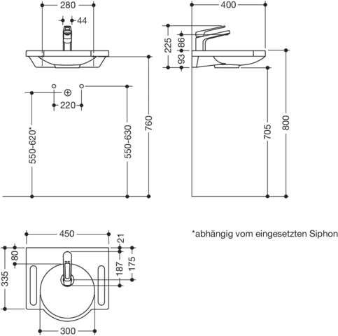 Set-Waschtisch und Armatur 45 × 40 × 9 cm