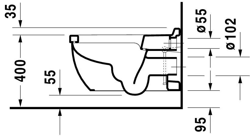 Wand-Tiefspül-WC „Starck 3“ 36,5 × 38 × 62 cm, Befestigung verdeckt, mit Spülrand