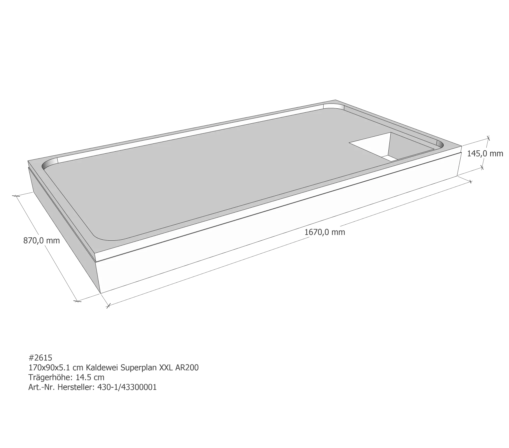 Duschwannenträger für Kaldewei Superplan XXL 170 × 90 × 5,1 cm