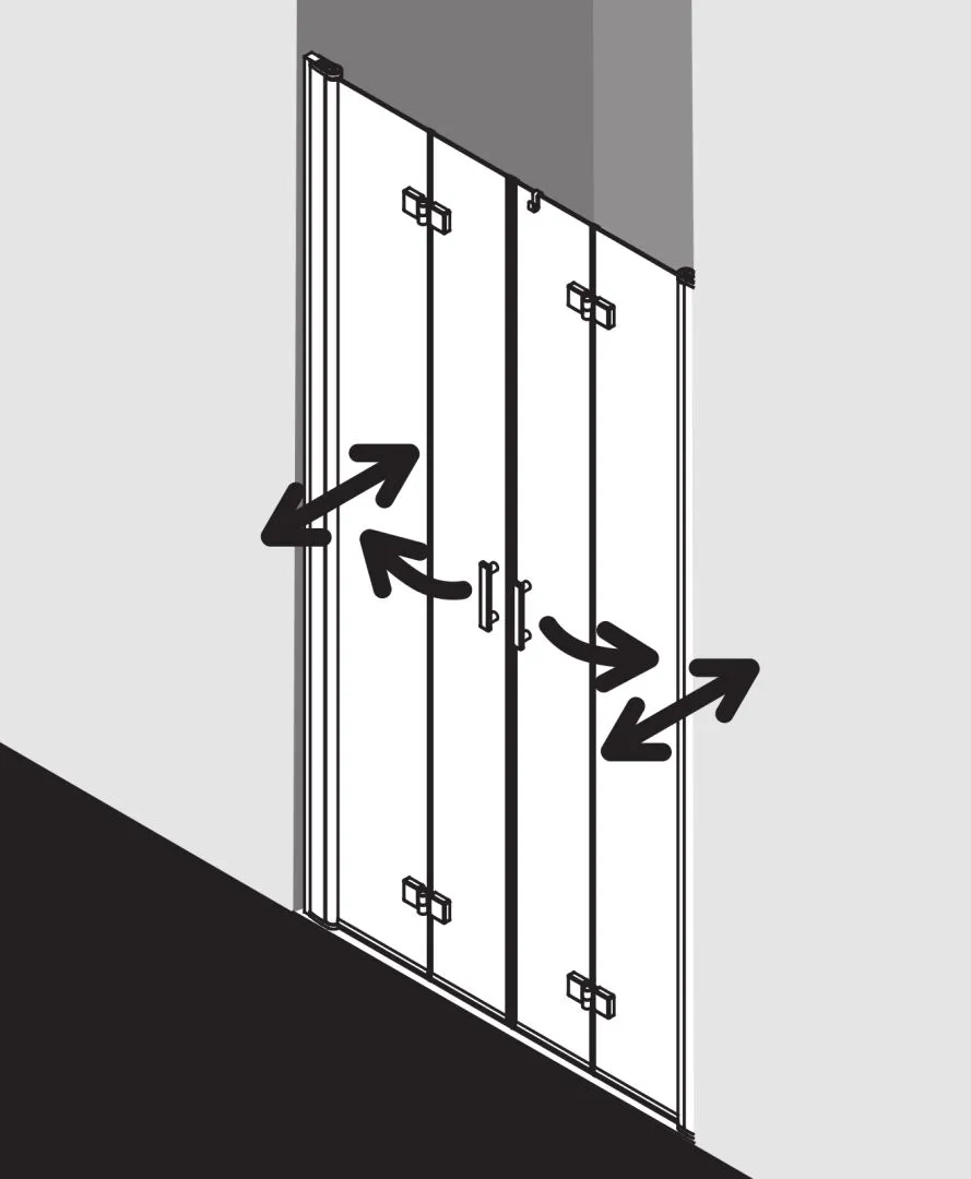 Kermi Pendel-Falttür 4-teilig für Nische „Diga“ Glas Klar, Profile Silber Hochglanz, Falttür BV: 1168 - 1208 mm WE: 1168 - 1208 mm H: 1850 mm Kermi Pendel-Falttür 4-teilig für Nische „Diga“ Glas Klar, Profile Silber Hochglanz, Falttür BV: 1168 - 1208 mm WE: 1168 - 1208 mm H: 1850 mm