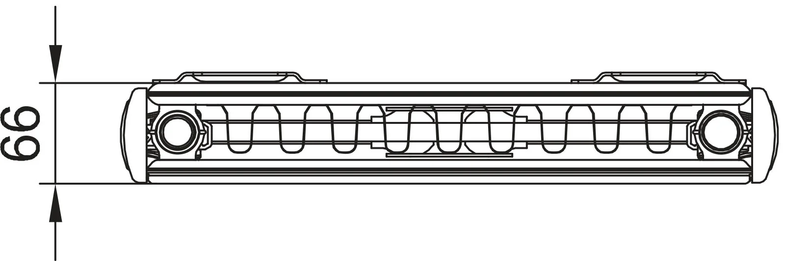 Flachheizkörper Verteo Line Typ 21, HxLxT: 1200x300x66 mm, Farbe: Weiß RAL 9016 seidenglanz, 10 bar, Abdeckung: mit, Wärmeleistung 75/65-20: 616 Watt, Winkelkonsole kurz