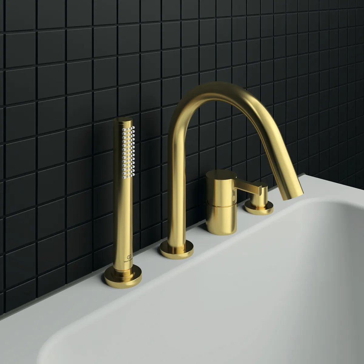 Ideal Standard Joy Armatur BC789A2, 4-Loch, Stab-Handbrause, Brushed Gold