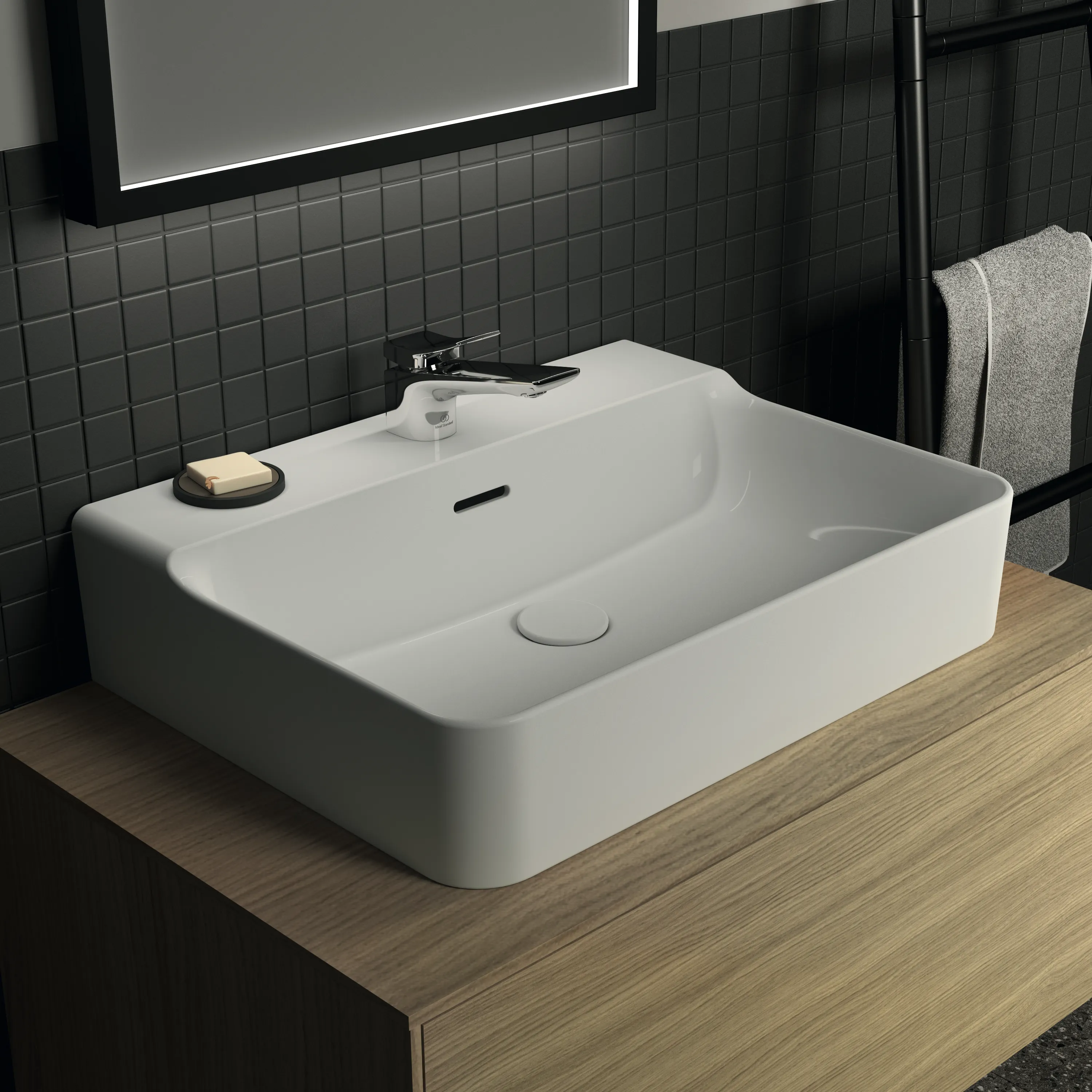 Ideal Standard Conca Waschtisch, 1 Hahnloch, Weißen mit IdealPlus, 600x450x165 mm