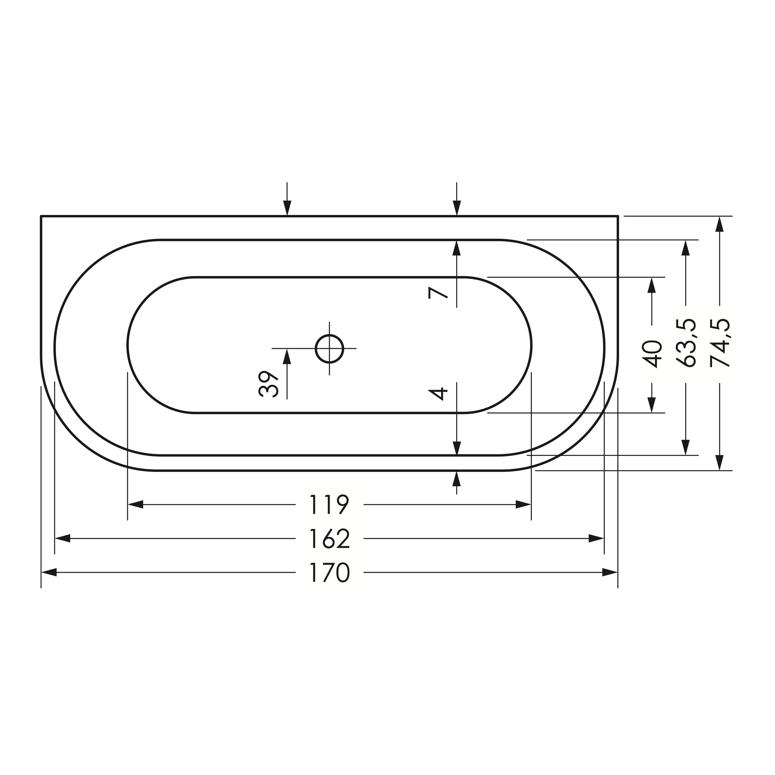repaBAD Badewanne „Livorno Oval F“ freistehend oval 1700 × 750 mm, Mittelablauf in Weiß