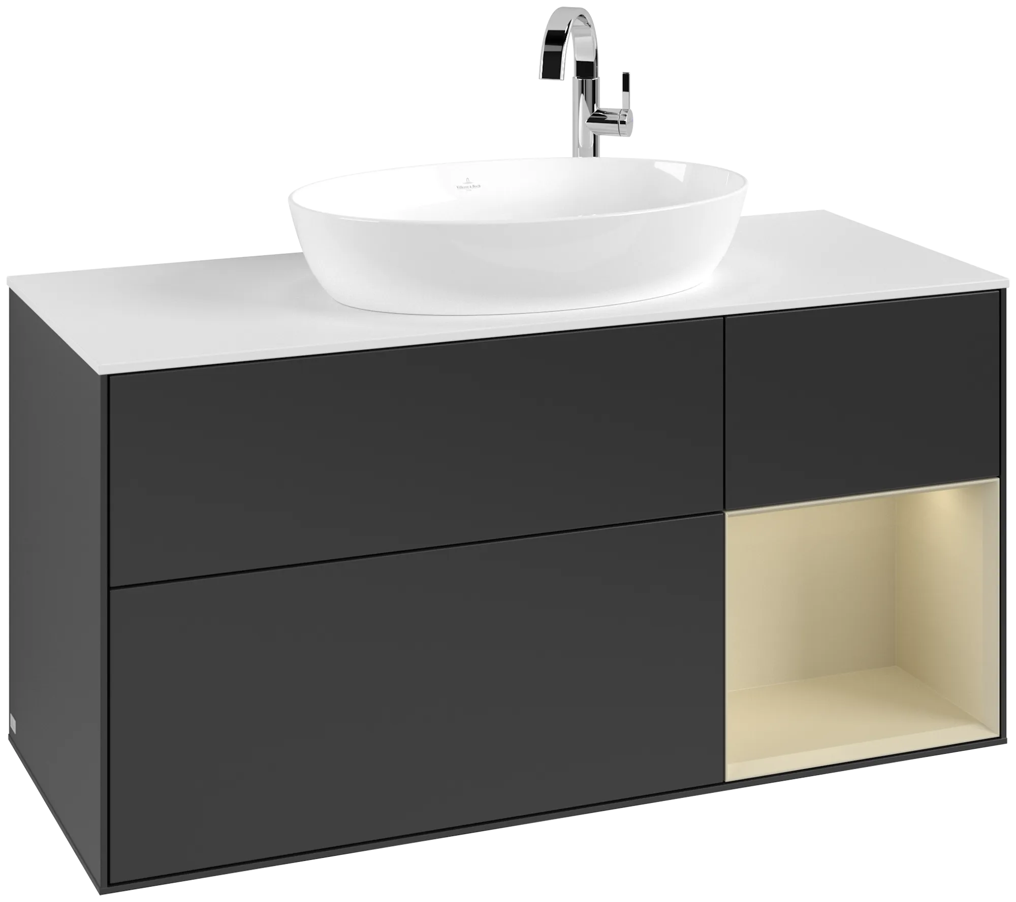 Villeroy & Boch Finion Waschbeckenunterschrank G95, 1200x603x501mm, Black Matt Lacquer / Silk Grey Matt Lacquer / Glass White Matt
