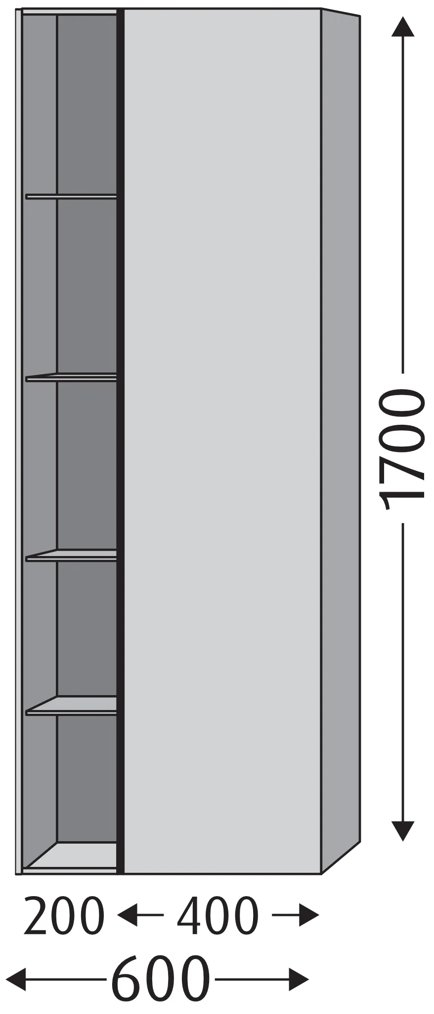 Stauraumschrank rechts 3way (SM181) 1700x600x345 Anthrazit-Matt