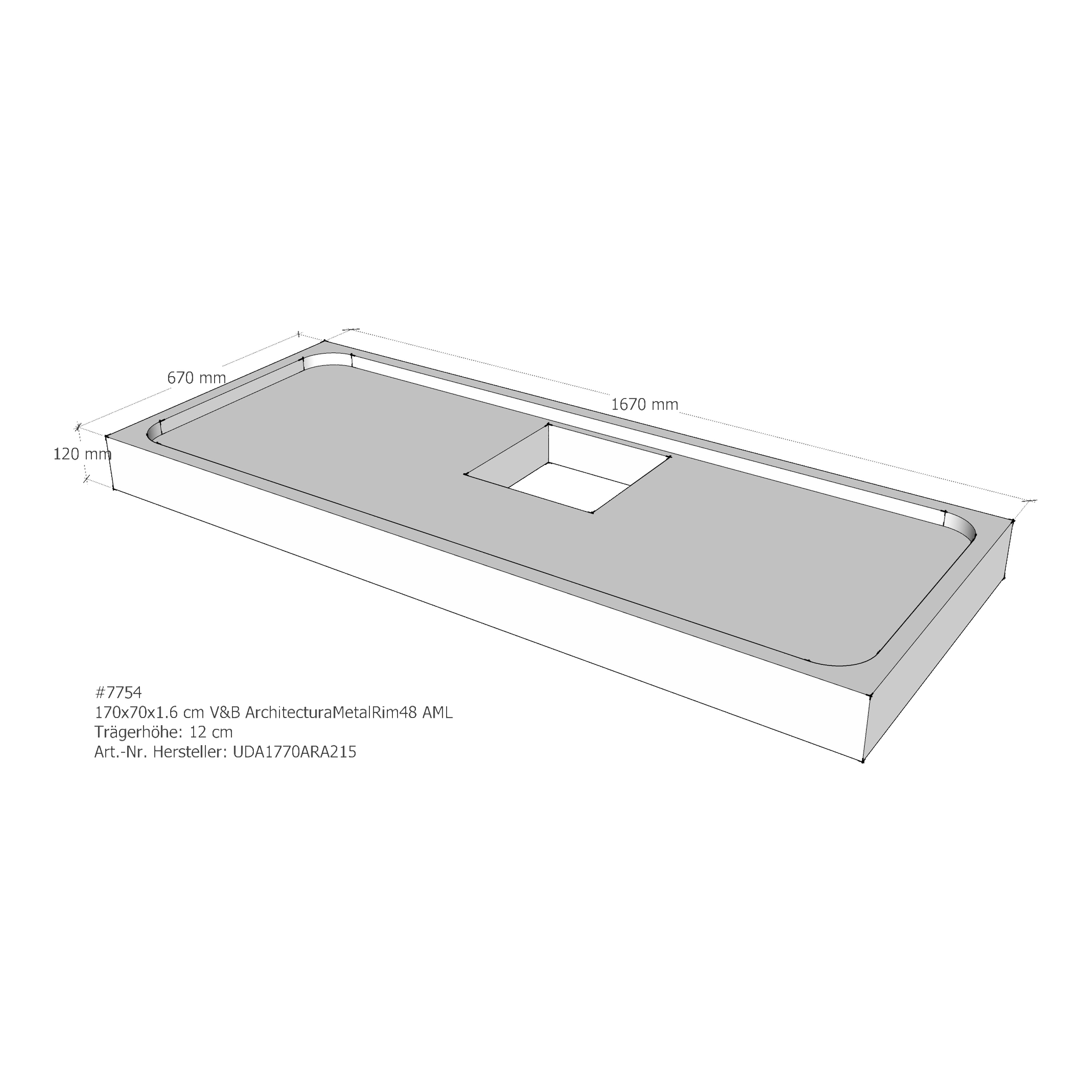 Duschwannenträger für Villeroy & Boch ArchitecturaMetalRim48 170 × 70 × 1,6 cm