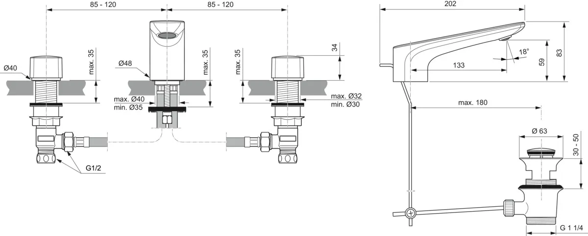 Zweihand-Waschtischarmatur „Conca“ Ausladung 133 mm in Chrom