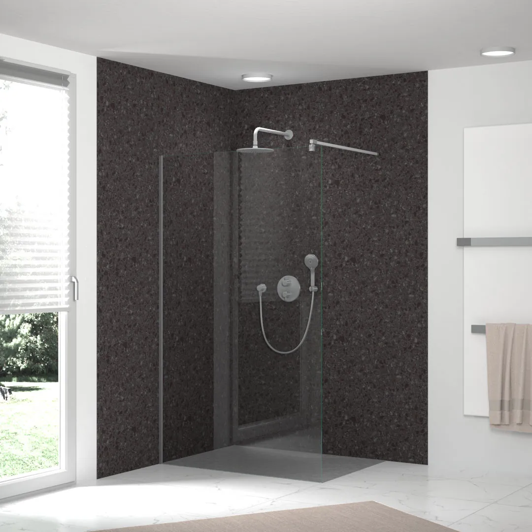 HSK Wandverkleidung „RenoDeco“ 1000 × 2550 mm Seidenmatt, Terrazzo, Anthrazit HSK Wandverkleidung „RenoDeco“ 1000 × 2550 mm Seidenmatt, Terrazzo, Anthrazit