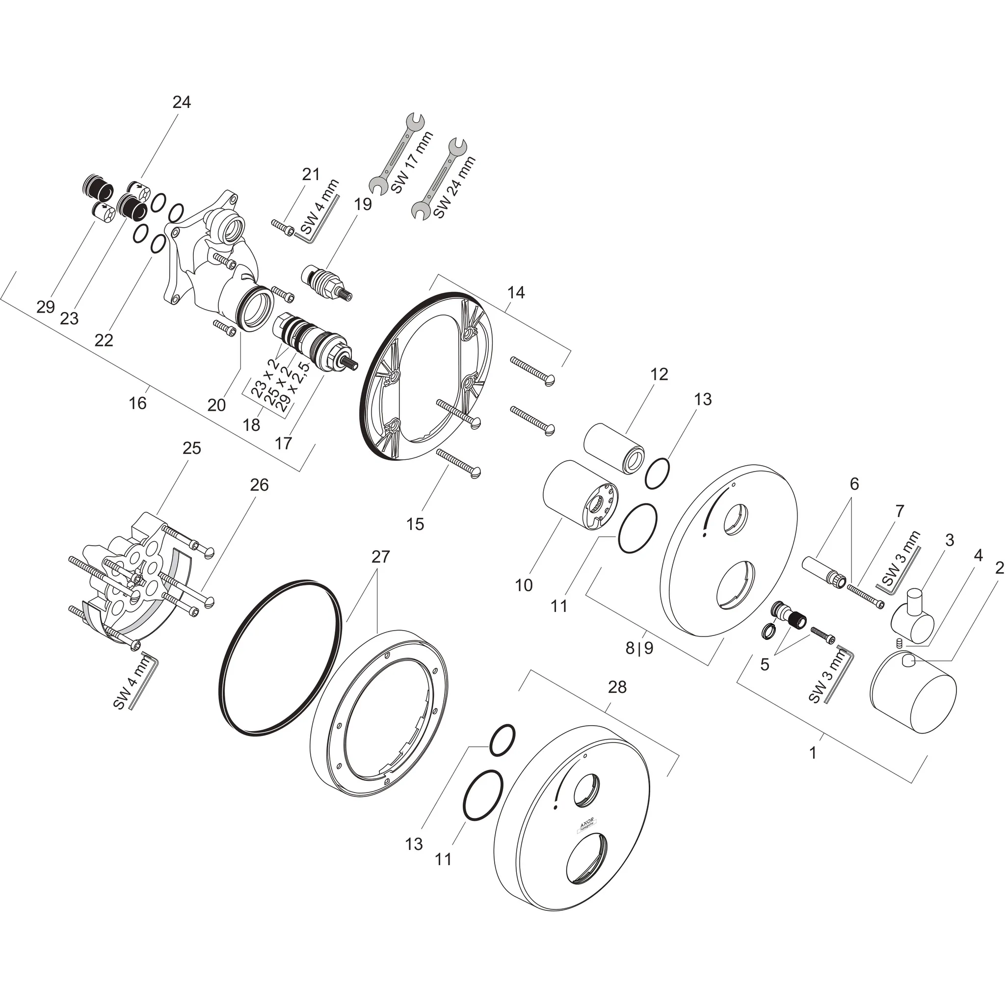 Thermostatmischer UP Axor Uno F-Set chrom mit Absperrventil