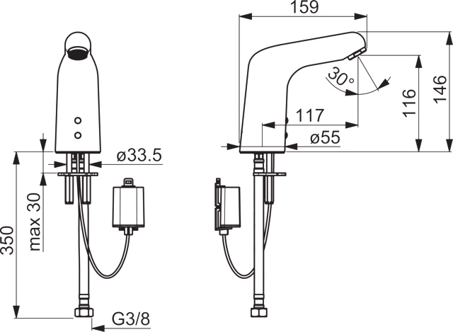 Hansa Waschtischarmatur, elektronisch „Medipro“ Ausladung 117 mm in Chrom Hansa Waschtischarmatur, elektronisch „Medipro“ Ausladung 117 mm in Chrom