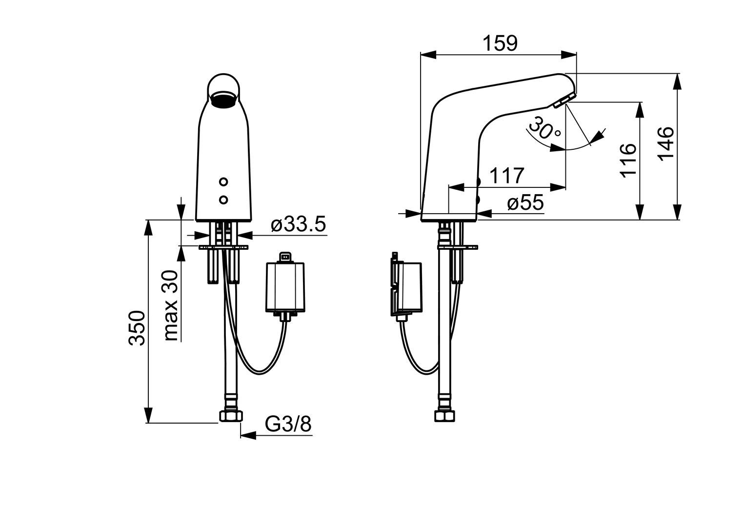 Hansa Waschtischarmatur, elektronisch „Medipro“ Ausladung 117 mm in Chrom