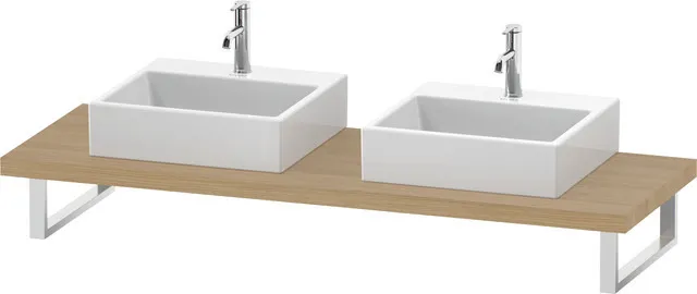 Duravit Konsole „L-Cube“ Ausschnitte: 2 / Becken: links und rechts / Farbe: Eiche Natur / Höhe: 4,5 cm / Oberfläche: Dekor / Tiefe: 55 cm Duravit Konsole „L-Cube“ Ausschnitte: 2 / Becken: links und rechts / Farbe: Eiche Natur / Höhe: 4,5 cm / Oberfläche: Dekor / Tiefe: 55 cm