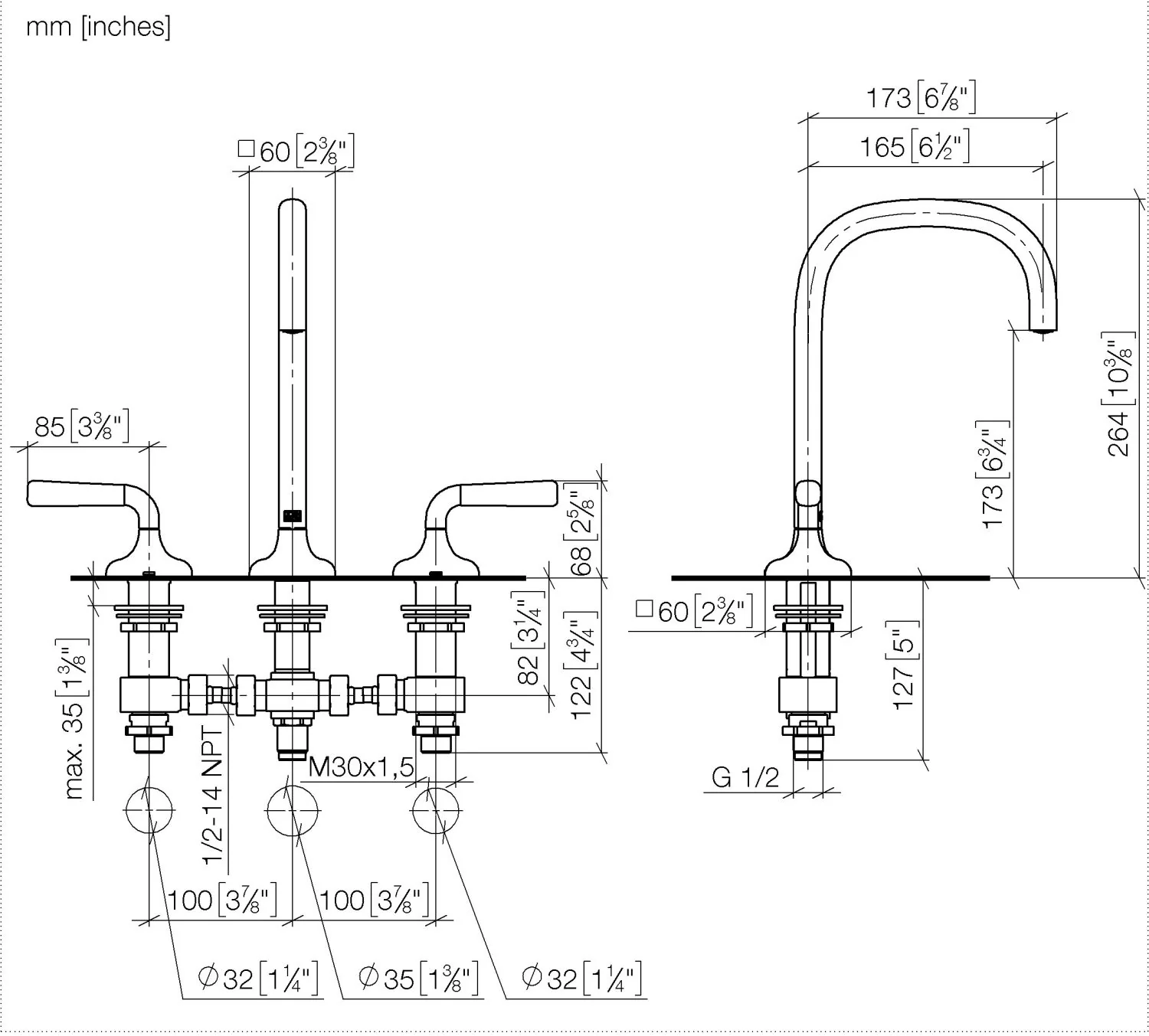 Dornbracht COYA Waschtisch-Dreilochbatterie mit Ablaufgarnitur Chrom, Ausladung 165 mm, Armaturenhöhe 264 mm, Bohrungsdurchmesser Seitenventil 32 mm, Auslauf 35 mm, Rosette 60 x 60 mm Dornbracht COYA Waschtisch-Dreilochbatterie mit Ablaufgarnitur Chrom, Ausladung 165 mm, Armaturenhöhe 264 mm, Bohrungsdurchmesser Seitenventil 32 mm, Auslauf 35 mm, Rosette 60 x 60 mm
