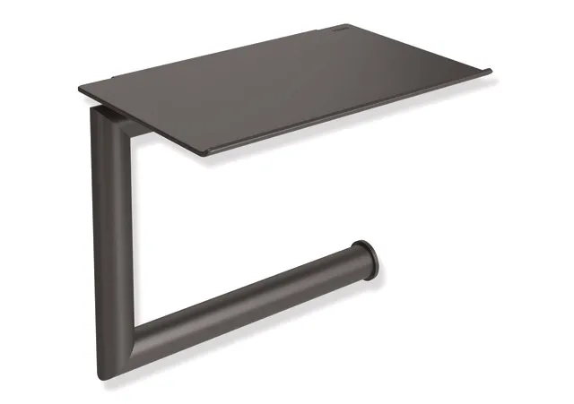 WC-Papierhalter mit Ablage, Edelstahl, pulverbeschichtet, Breite 137 mm, Höhe 110 mm, Durchmesser 15 mm, Ablage 135 mm breit, 92 mm tief, in Farbe DC (Schwarz tiefmatt) WC-Papierhalter mit Ablage, Edelstahl, pulverbeschichtet, Breite 137 mm, Höhe 110 mm, Durchmesser 15 mm, Ablage 135 mm breit, 92 mm tief, in Farbe DC (Schwarz tiefmatt)