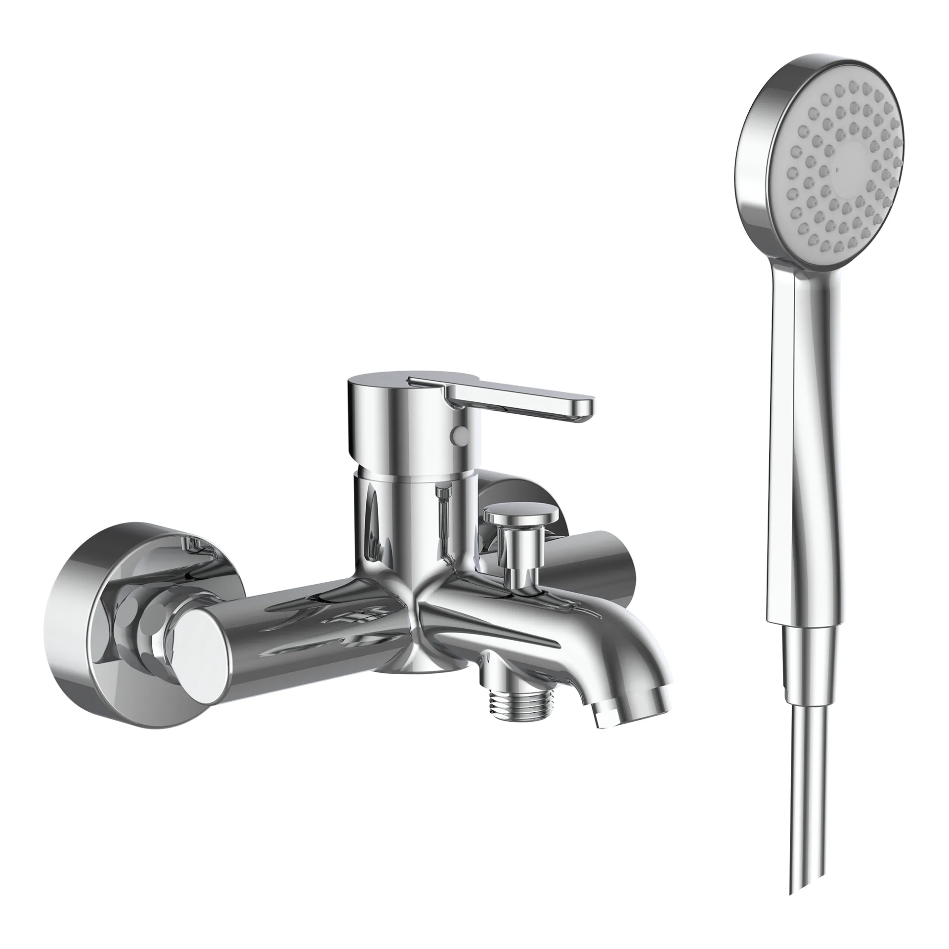 Einhebel-Wannenmischer Lua Anschlussdistanz 150 mm Ausladung 159 mm Temperaturlimitierung Mengenlimitierung Automatischer Umsteller Luftmischdüse M24x1 Kunststoffschlauch 1600 mm Handbrause chrom