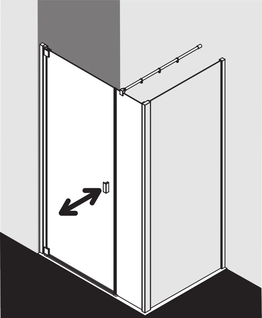Kermi Pendeltür 1-flügelig und Festfeld rechts für Nische und Ecke „RAYA“ Glas Klar, Profile Silber Mattglanz, BV: 968 - 1008 mm GAK: 955 - 985 mm WE: 968 - 1008 mm H: 1850 mm
