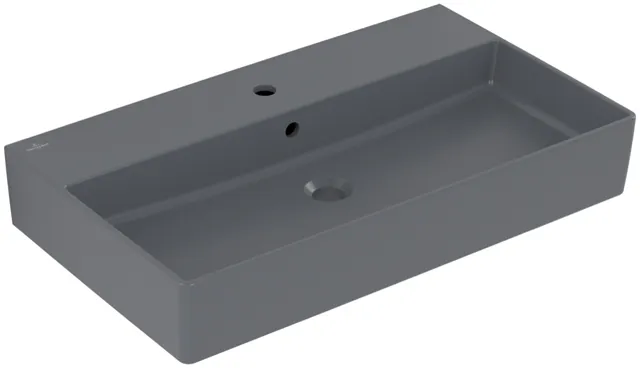 Wandwaschtisch aus TitanCeram geschliffen „Memento 2.0“ 80 × 47 × 14 × 14 cm, mit Hahnlochbohrung, Hahnlochposition mittig in Graphite