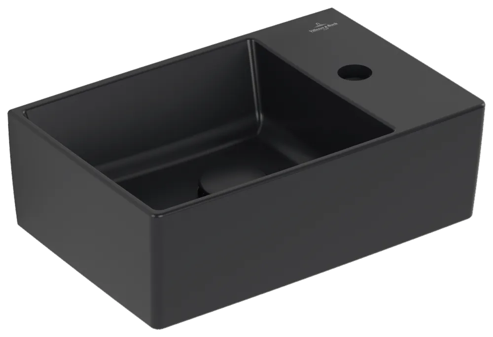 Villeroy & Boch Handwaschbecken aus TitanCeram „Memento 2.0“ 400 × 260 × 111 mm, mit Hahnlochbohrung, Hahnlochposition mittig in Pure Black Villeroy & Boch Handwaschbecken aus TitanCeram „Memento 2.0“ 400 × 260 × 111 mm, mit Hahnlochbohrung, Hahnlochposition mittig in Pure Black