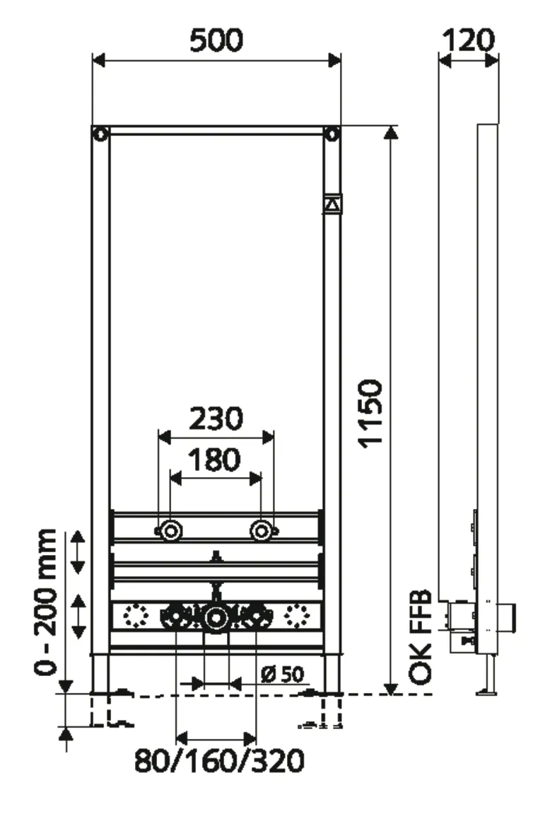 Bidet-Modul MONTUS, B 50 cm x H 115 cm, Rahmen pulverbeschichtet