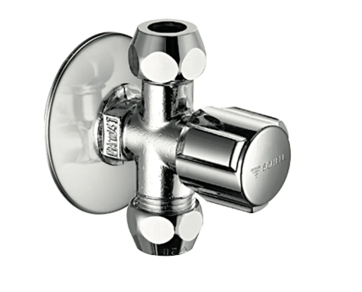 Eckventil COMFORT, COMFORT-Griff, Rosette Ø 54 mm (Tiefe 3 mm), DN 15 G 1/2 AG, 2x Ø 10 mm (DN 10 G 3/8 AG), chrom Eckventil COMFORT, COMFORT-Griff, Rosette Ø 54 mm (Tiefe 3 mm), DN 15 G 1/2 AG, 2x Ø 10 mm (DN 10 G 3/8 AG), chrom