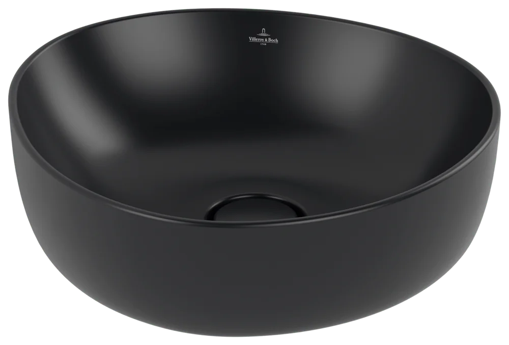 Villeroy & Boch Aufsatzwaschbecken Antao Pure Black CeramicPlus 400x395x145 mm, asymmetrisch, TitanCeram, ohne Überlauf Villeroy & Boch Aufsatzwaschbecken Antao Pure Black CeramicPlus 400x395x145 mm, asymmetrisch, TitanCeram, ohne Überlauf