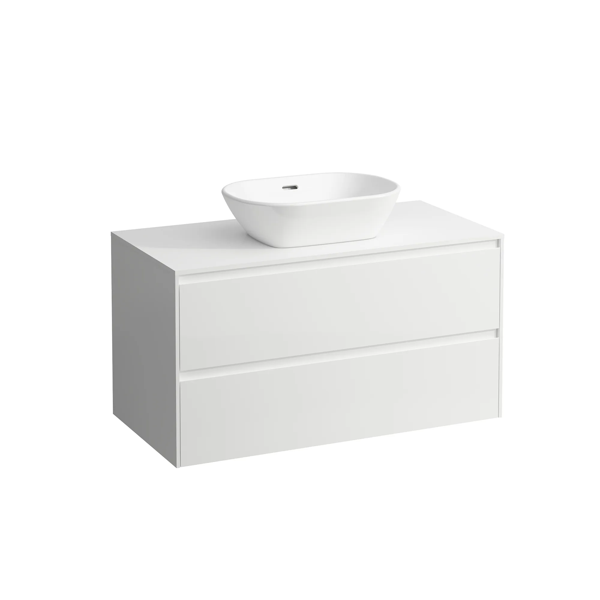 Waschtischunterbau+Waschtischplatte (Schubladenelement) LANI 493x985x527 mit Ausschnitt mittig Abdeckplatte 12 mm, mit 2 Schubladen integrierter Griffleiste Vollauszug und Soft-Close weiß matt Waschtischunterbau+Waschtischplatte (Schubladenelement) LANI 493x985x527 mit Ausschnitt mittig Abdeckplatte 12 mm, mit 2 Schubladen integrierter Griffleiste Vollauszug und Soft-Close weiß matt